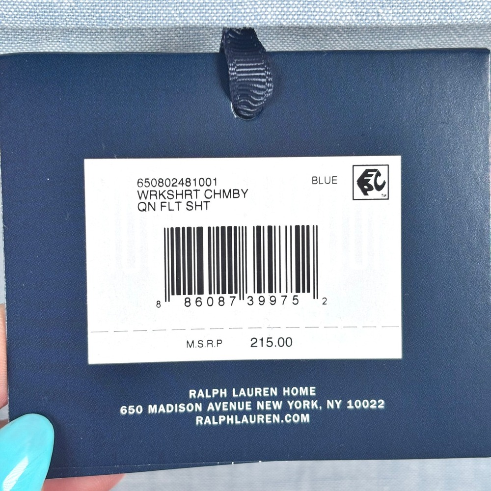 Ralph Lauren Workshirt Chambray Queen FlatSheet Blue 100%Cotton NEW $215 Online! - Picture 6 of 7